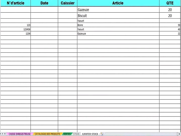 Caisse enregistreuse sur excel_1
