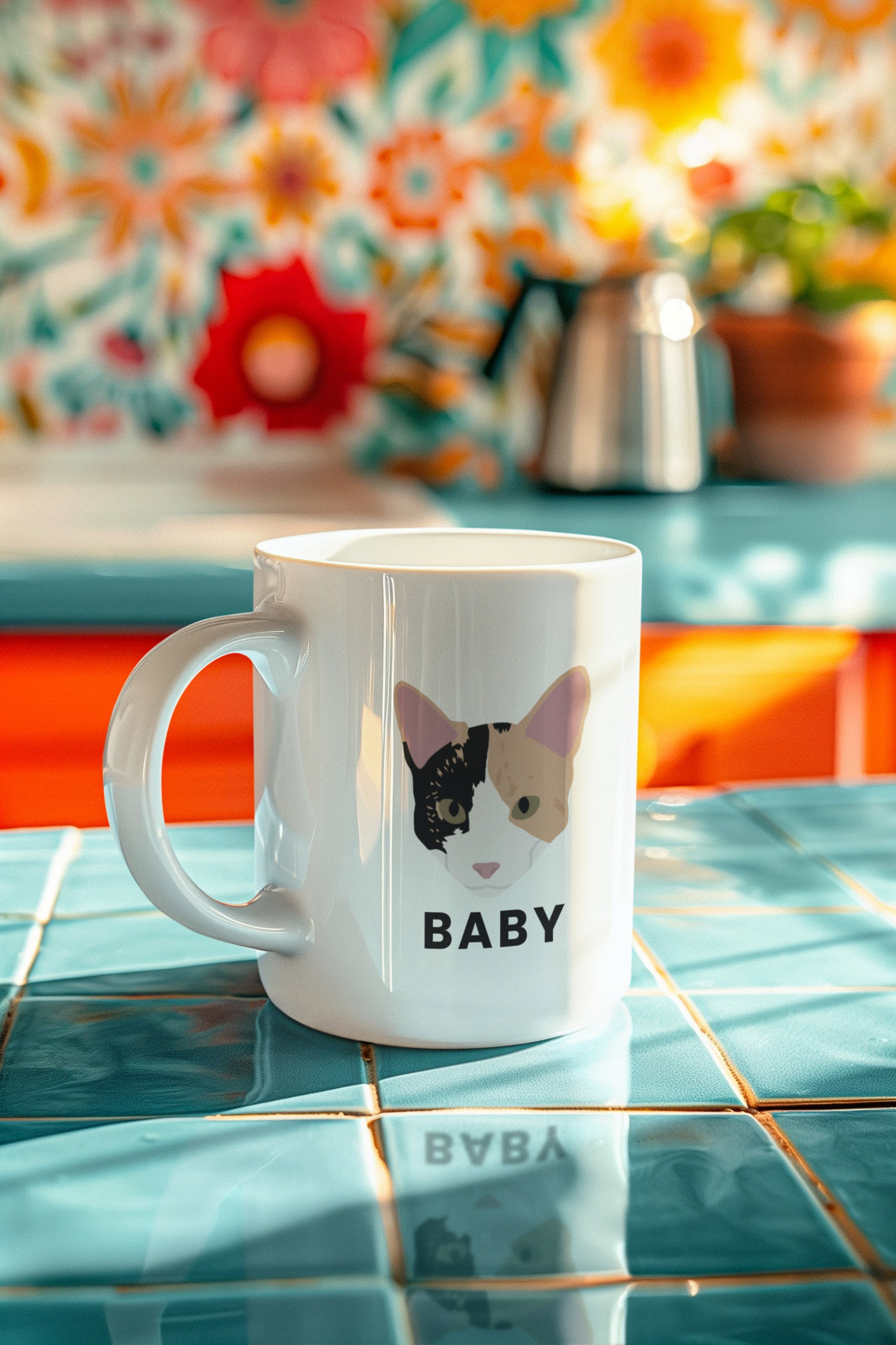 Taza blanca dibujo carita de mascota_0