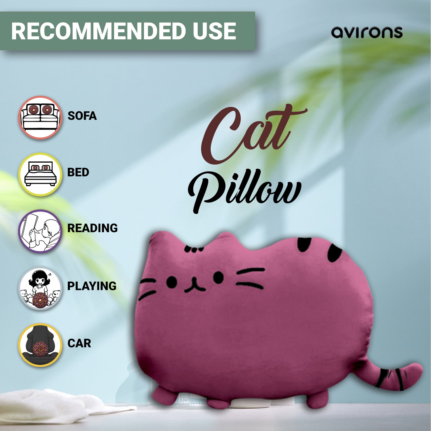 Cat Shape Kids Pillow for Kids Pink Color_1