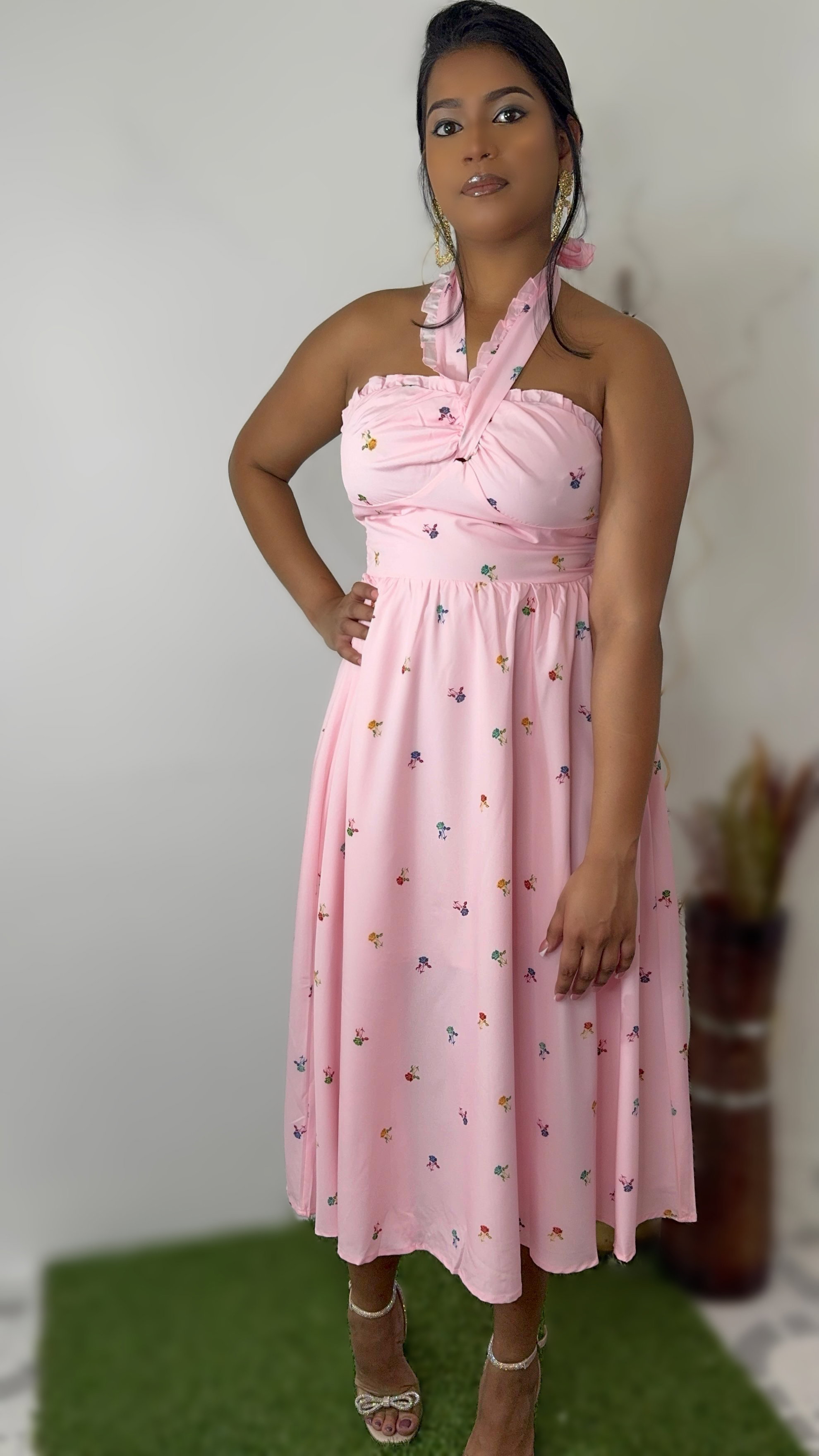 Pink Halter Neck Maxi Dress_2