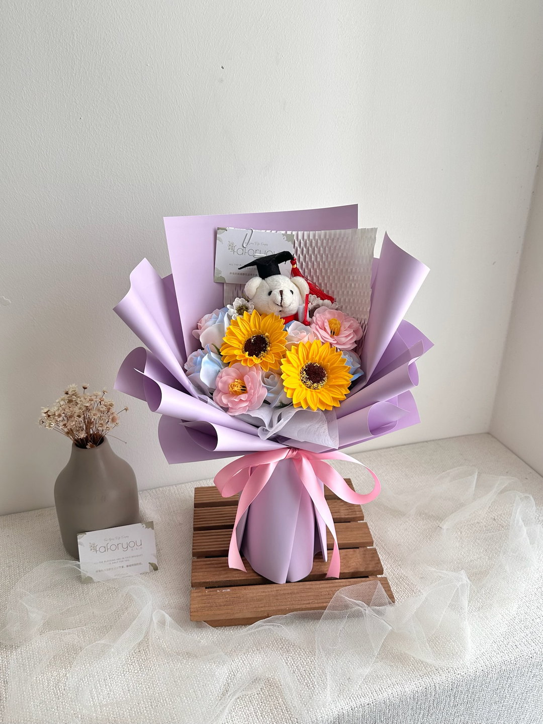 (GB009) Graduation Bear Soap Flower Bouquet 