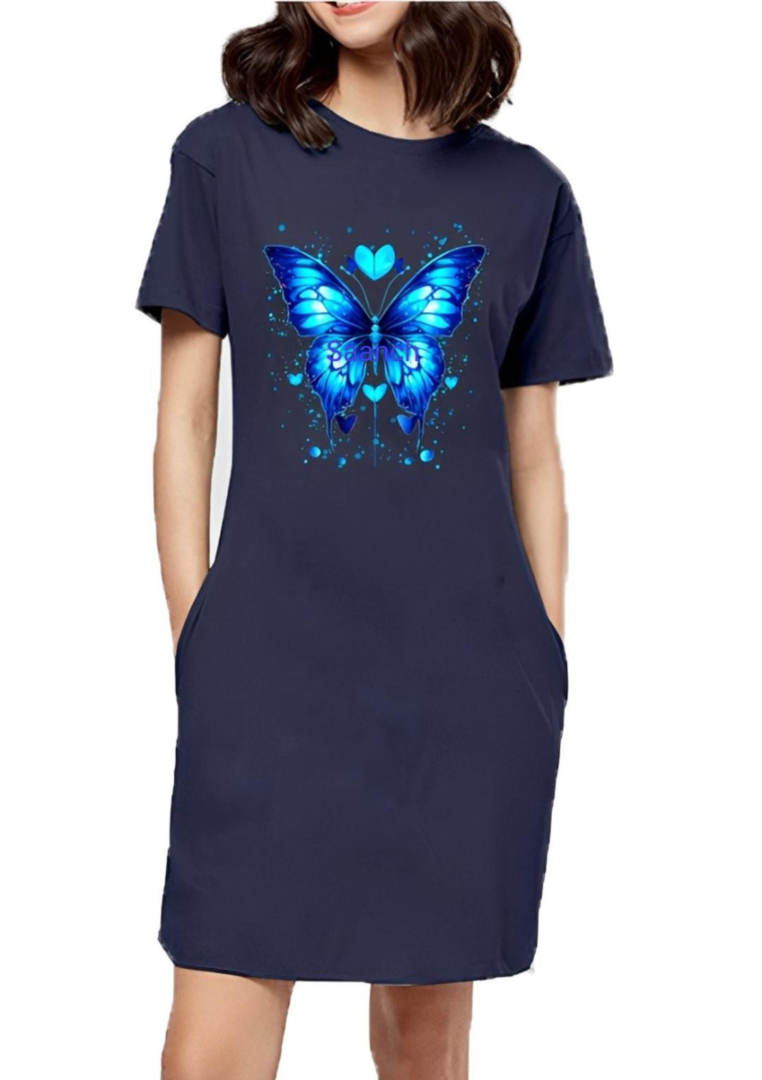Women's Long T-shirt(Blue): Butterfly 