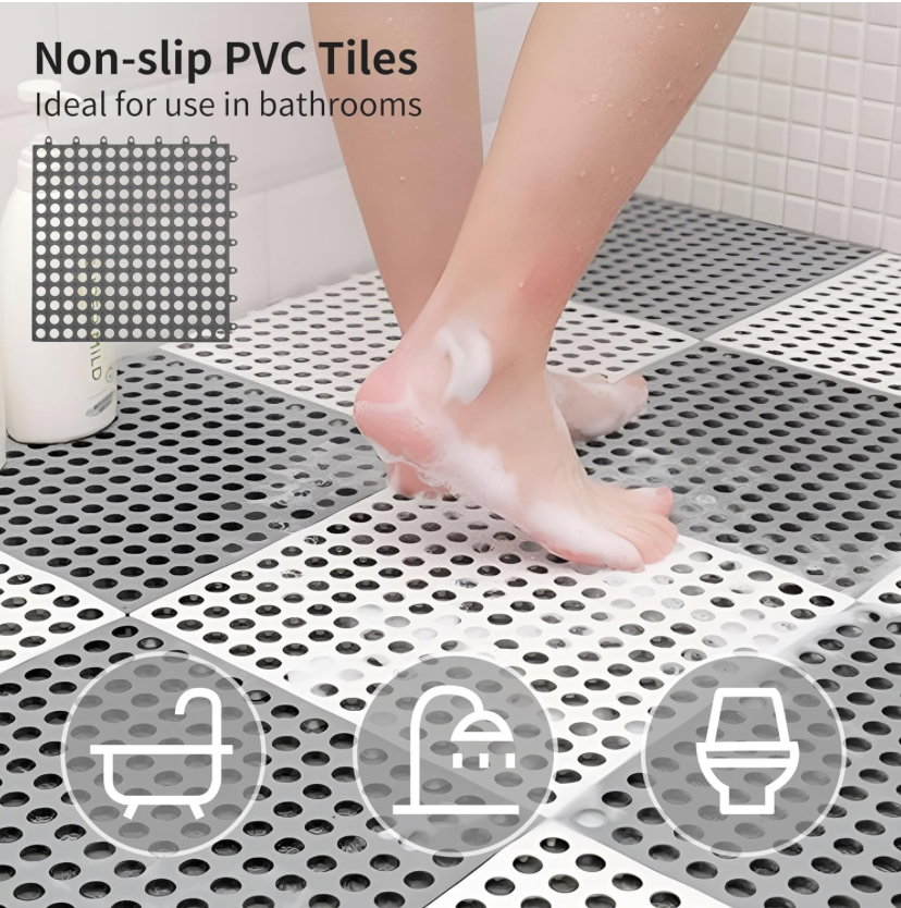 12Pack Interlocking Rubber Floor Tiles Non-Slip Shower Pool Deck Tiles for Flooring_0