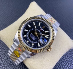 Super Clone Sky-Dweller 42MM Two-Tone Gold & Steel, Black Dial, Jubilee 