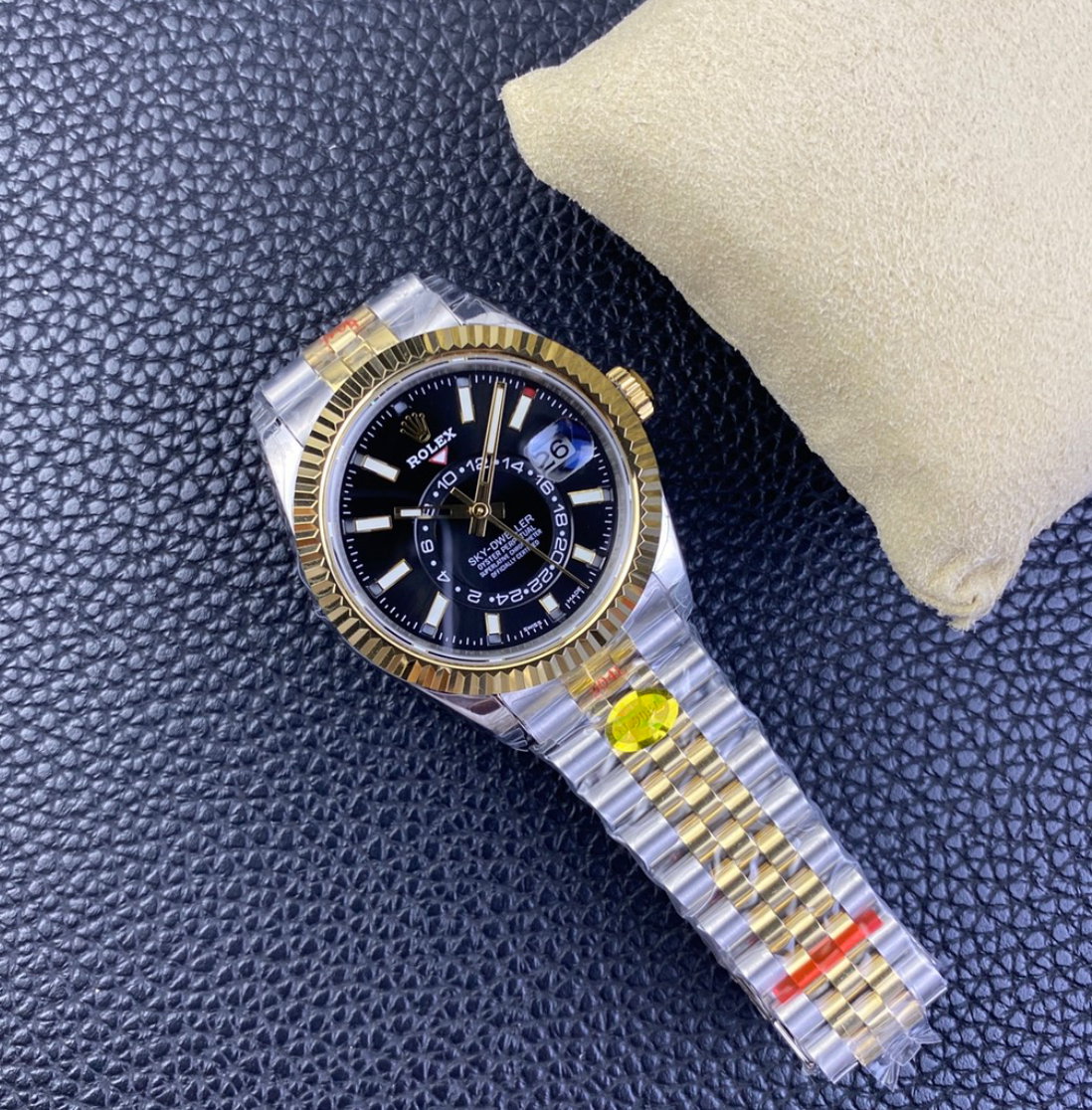 Super Clone Sky-Dweller 42MM Two-Tone Gold & Steel, Black Dial, Jubilee _8