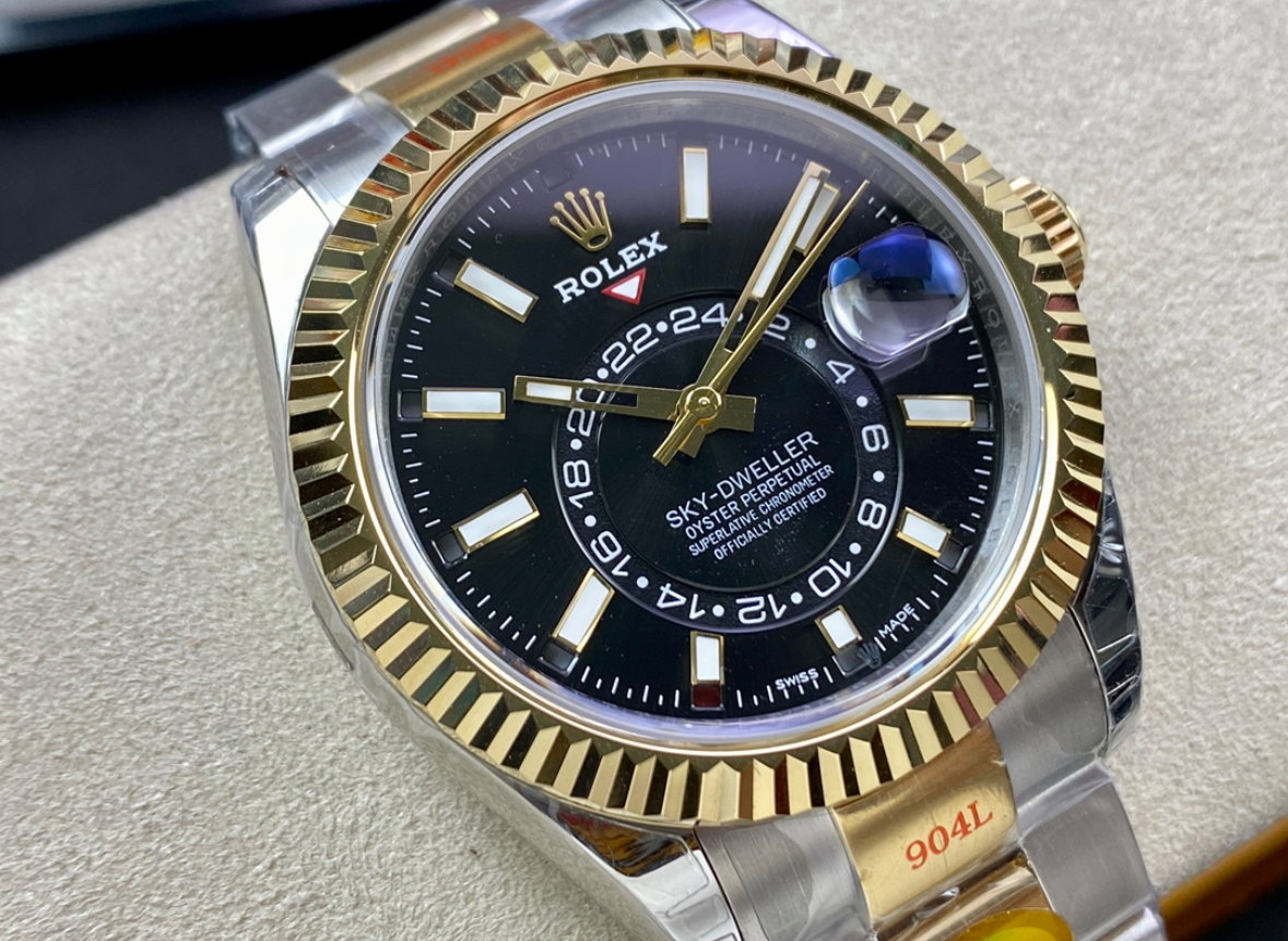 Super Clone Sky-Dweller 42MM Two-Tone Gold & Steel, Black Dial, Oyster_1