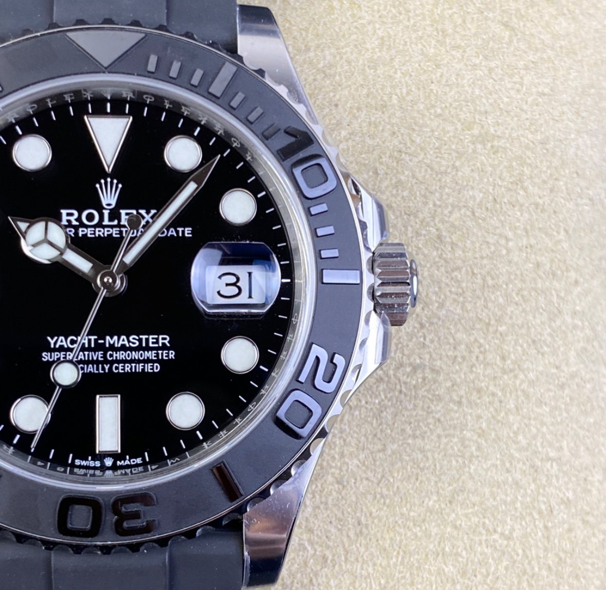 Super Clone Yacht-Master 42mm 226659 Best Edition Black Dial 3D Black Ceramic Bezel on Black Oysterflex Strap_4