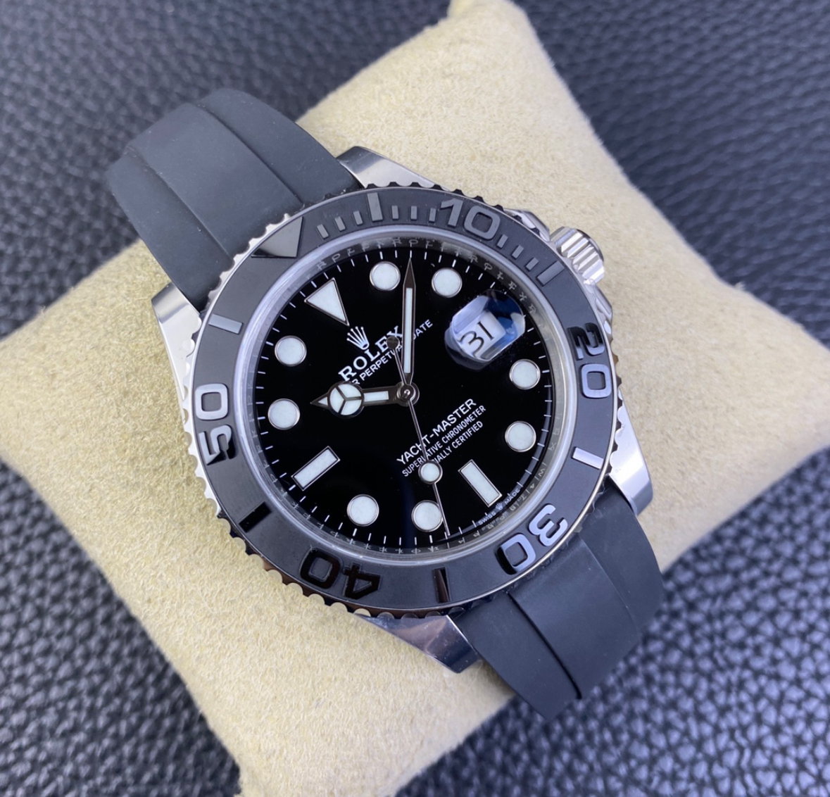 Super Clone Yacht-Master 42mm 226659 Best Edition Black Dial 3D Black Ceramic Bezel on Black Oysterflex Strap_1