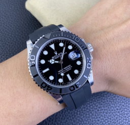 Super Clone Yacht-Master 42mm 226659 Best Edition Black Dial 3D Black Ceramic Bezel on Black Oysterflex Strap