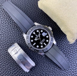 Super Clone Yacht-Master 42mm 226659 Best Edition Black Dial 3D Black Ceramic Bezel on Black Oysterflex Strap