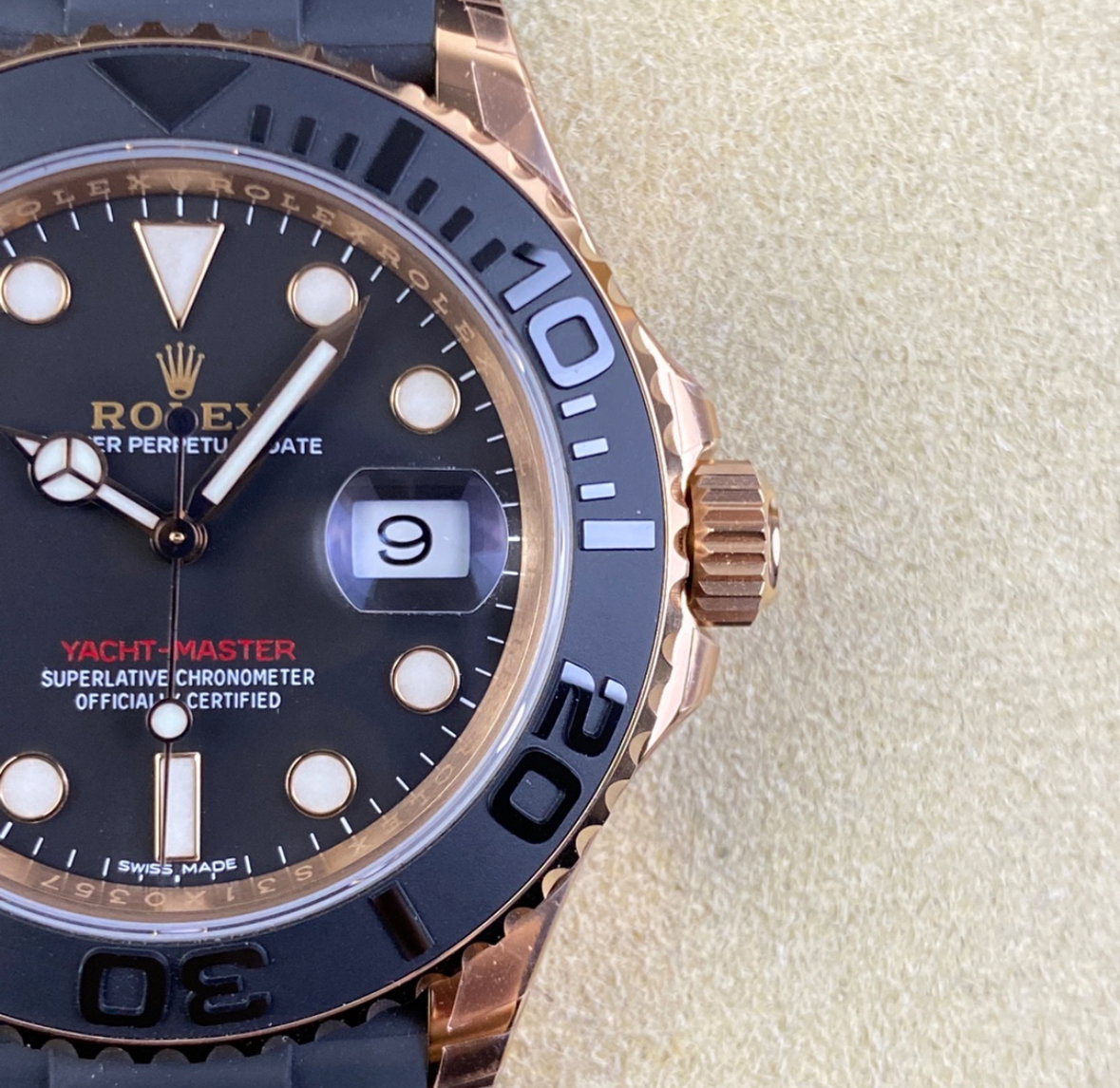 Super Clone Yatch-Master 126655 Rose Gold Case Black Dial 3D Ceramic Bezel on Oysterflex Strap_4