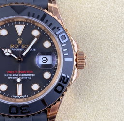 Super Clone Yatch-Master 126655 Rose Gold Case Black Dial 3D Ceramic Bezel on Oysterflex Strap