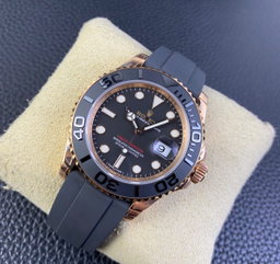 Super Clone Yatch-Master 126655 Rose Gold Case Black Dial 3D Ceramic Bezel on Oysterflex Strap