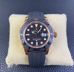 Super Clone Yatch-Master 126655 Rose Gold Case Black Dial 3D Ceramic Bezel on Oysterflex Strap