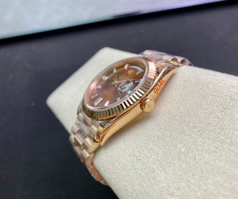Super Clone Day-Date 40 Chocolate Diamond Dial RG President_6