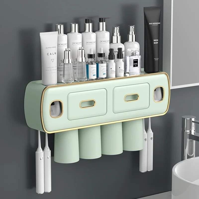 Wall Mounted Self-adhesive Toothpaste with Toothbrush Holder_0