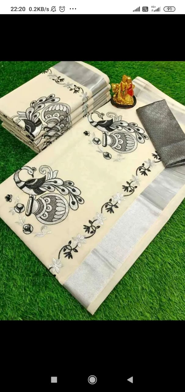 white Peacock Design Saree_0