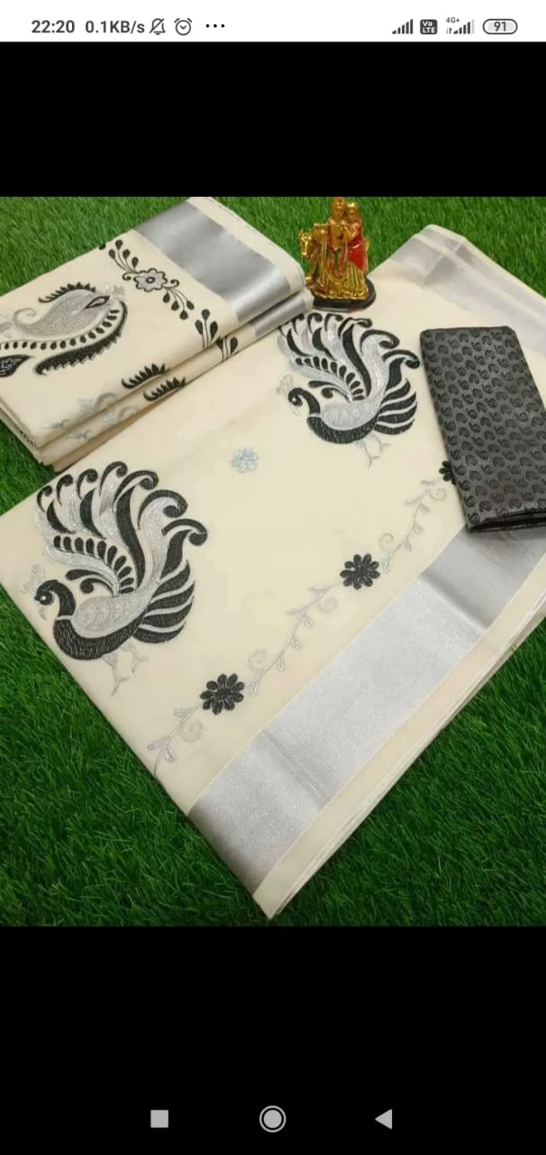 White Peacock Design Saree _0