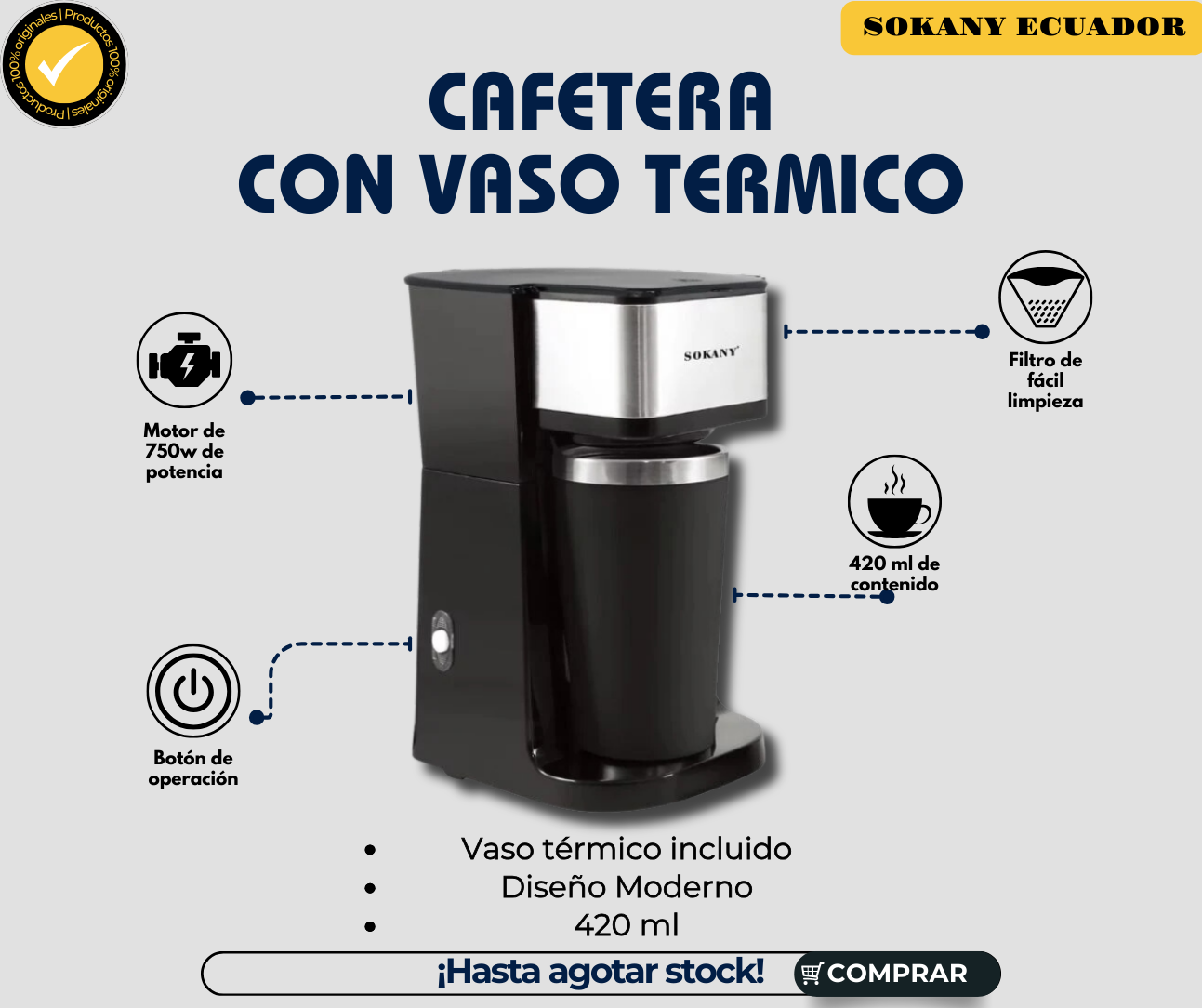 Cafetera con Vaso Térmico - Sokany