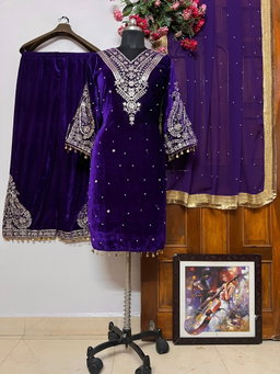 3pc Velvet Kurti Palazzo Set