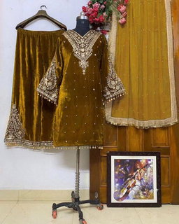 3pc Velvet Kurti Palazzo Set