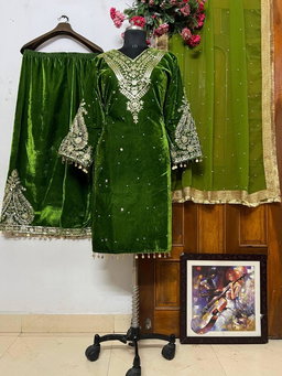 3pc Velvet Kurti Palazzo Set
