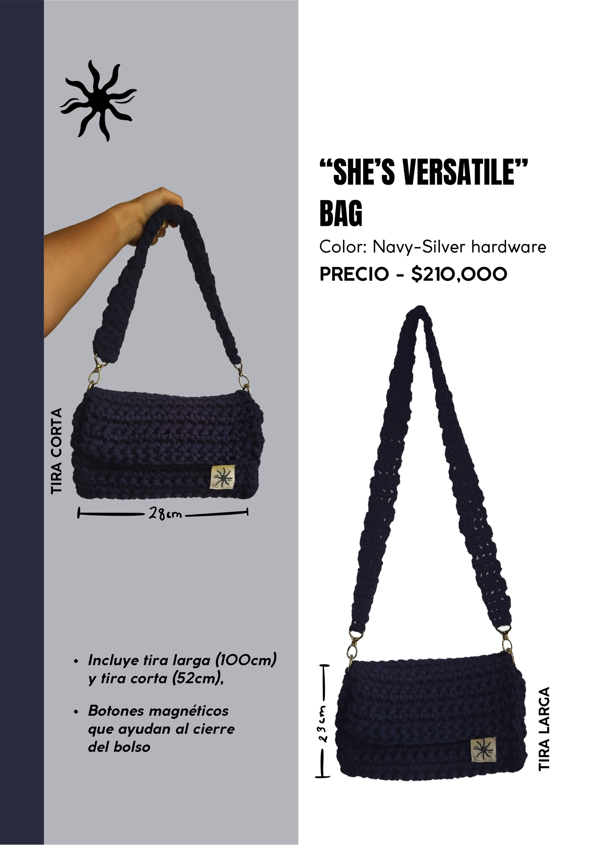 “She's Versatile” Bag Navy-Silver hardware_0