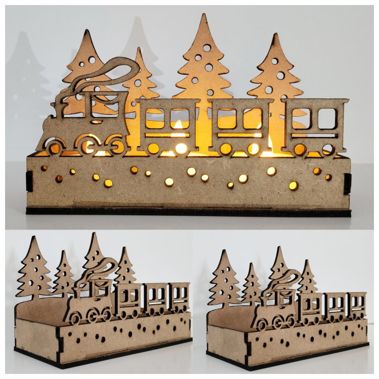 MDFCL-069_Wooden Train With Tree Christmas Lamp Holder (Without Lamp)
