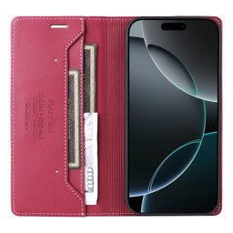 For iPhone 16 Pro Max GQUTROBE G01 RFID Anti-theft Leather Phone Case Red