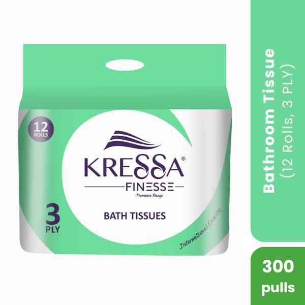 KRESSA Finesse Bathroom Tissue 12 Rolls (300 Pulls), 3 Ply (8906132310425)