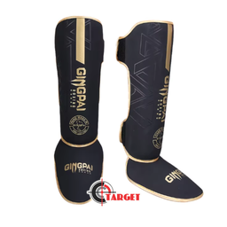 Boxing Shin Guards 2 Pcs Black Gold GINGPAI MMA , Muay Thai , Kick Boxing , Karate , Protective Gear 