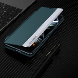For Samsung Galaxy Z Fold 5 5G Side Electroplating Adsorption Ultra-thin Leather Phone Case with Pen Green