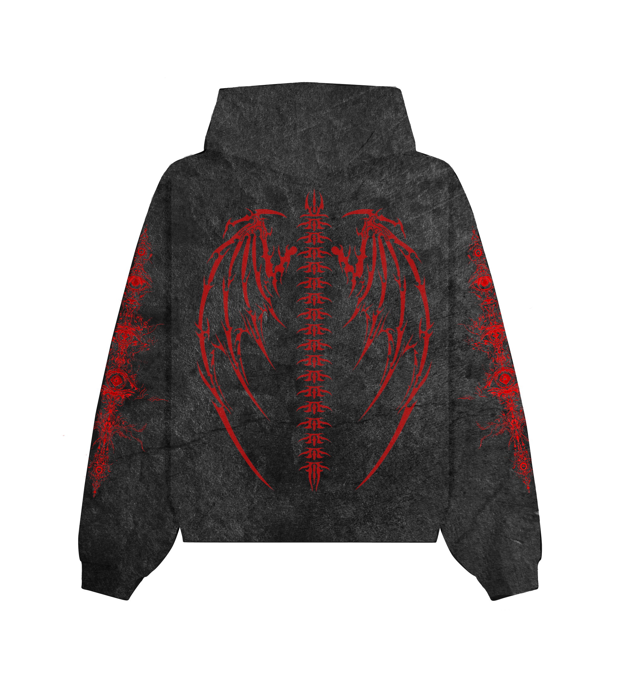 Dark Metal Red Oversized Stonewased Hoodie_1