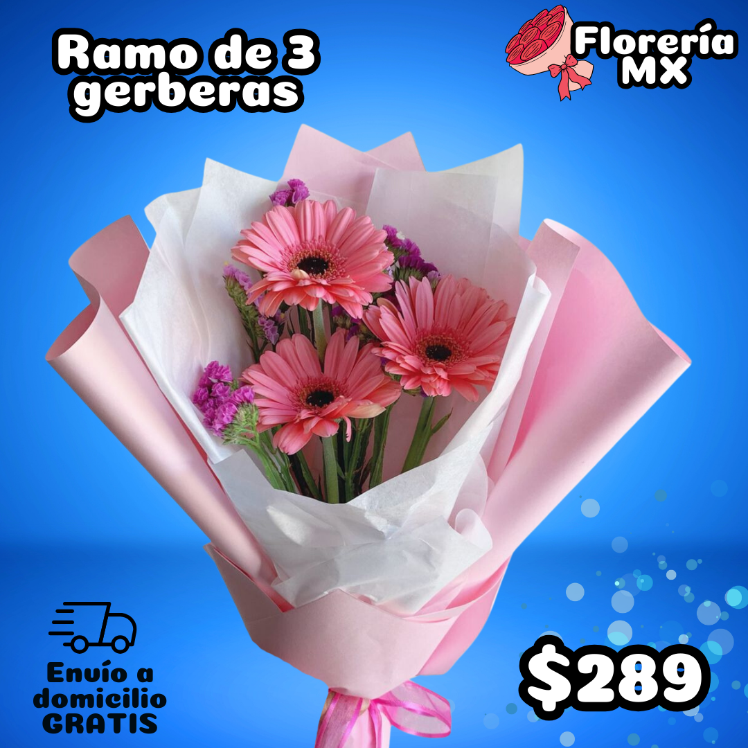 RAMO DE 3 GERBERAS Y SOLIDAGO_0