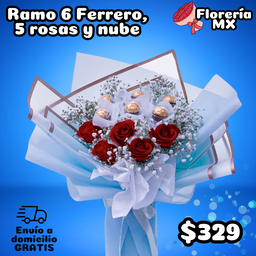 RAMO DE 6 FERRERO Y 5 ROSAS CON ASTROMELIAS