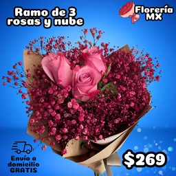 RAMO DE 3 ROSAS Y NUBE ROSA