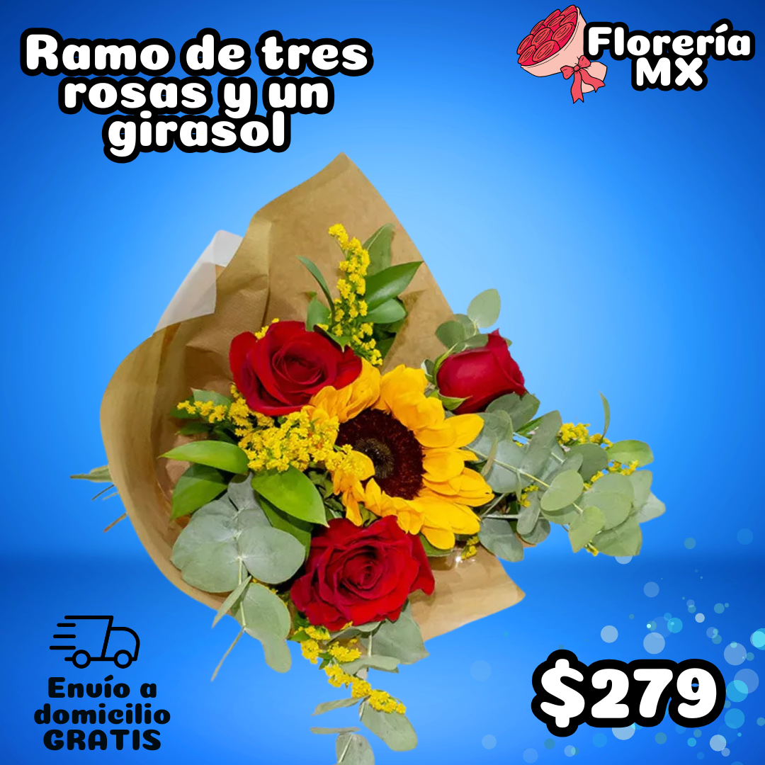 RAMO DE 3 ROSAS Y UN GIRASOL_0