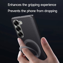For Samsung Galaxy Z Fold 5 SULADA Top Grain Leather MagSafe Magnetic Holder Phone Case(Brown)