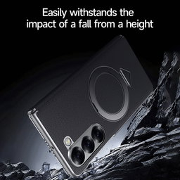 For Samsung Galaxy Z Fold 5 SULADA Top Grain Leather MagSafe Magnetic Holder Phone Case(Brown)