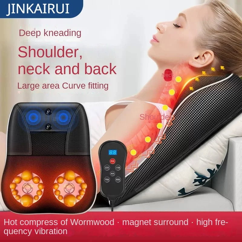  Electric Shiatsu Head Neck Cervical Ttraction Body Massager Car Back Pillow with Heating Vibrating Massage Device_5