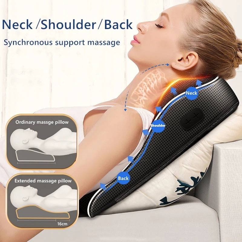  Electric Shiatsu Head Neck Cervical Ttraction Body Massager Car Back Pillow with Heating Vibrating Massage Device_1