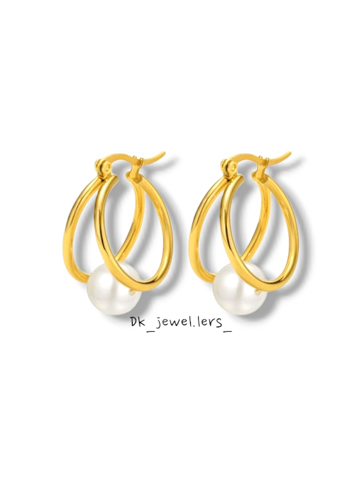 Stainless steel pearl huggie earring