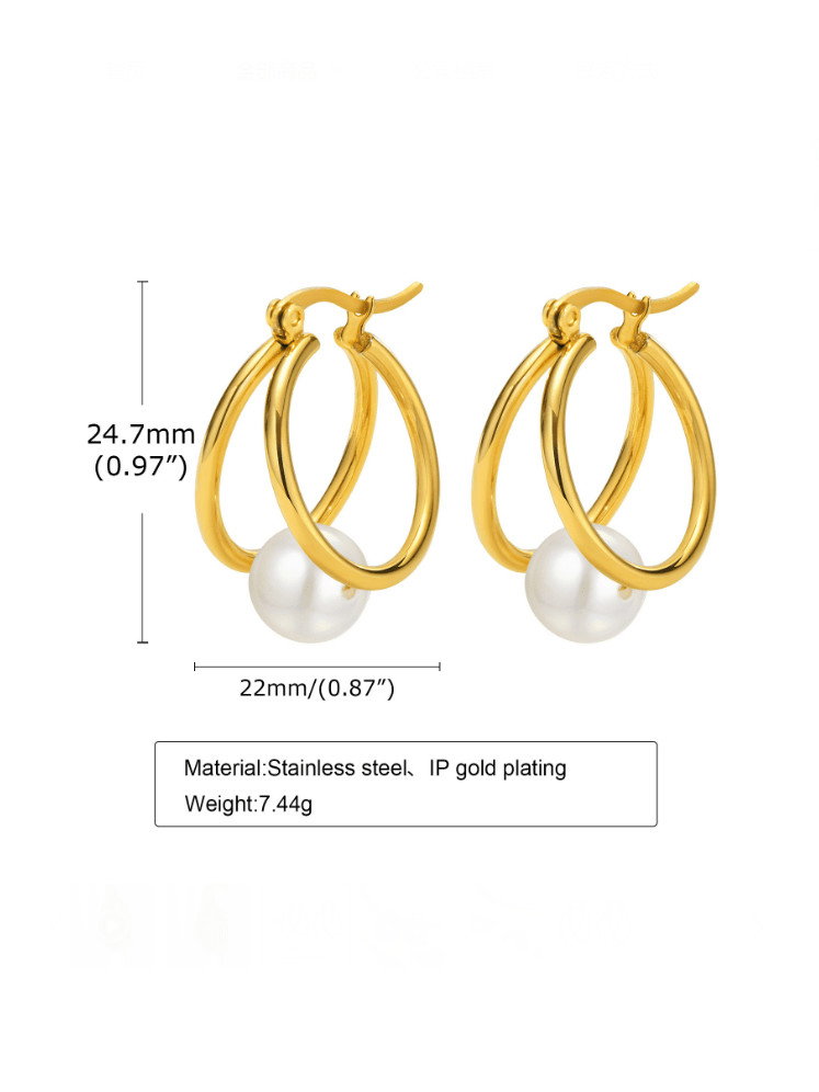 Stainless steel pearl huggie earring_1
