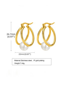 Stainless steel pearl huggie earring