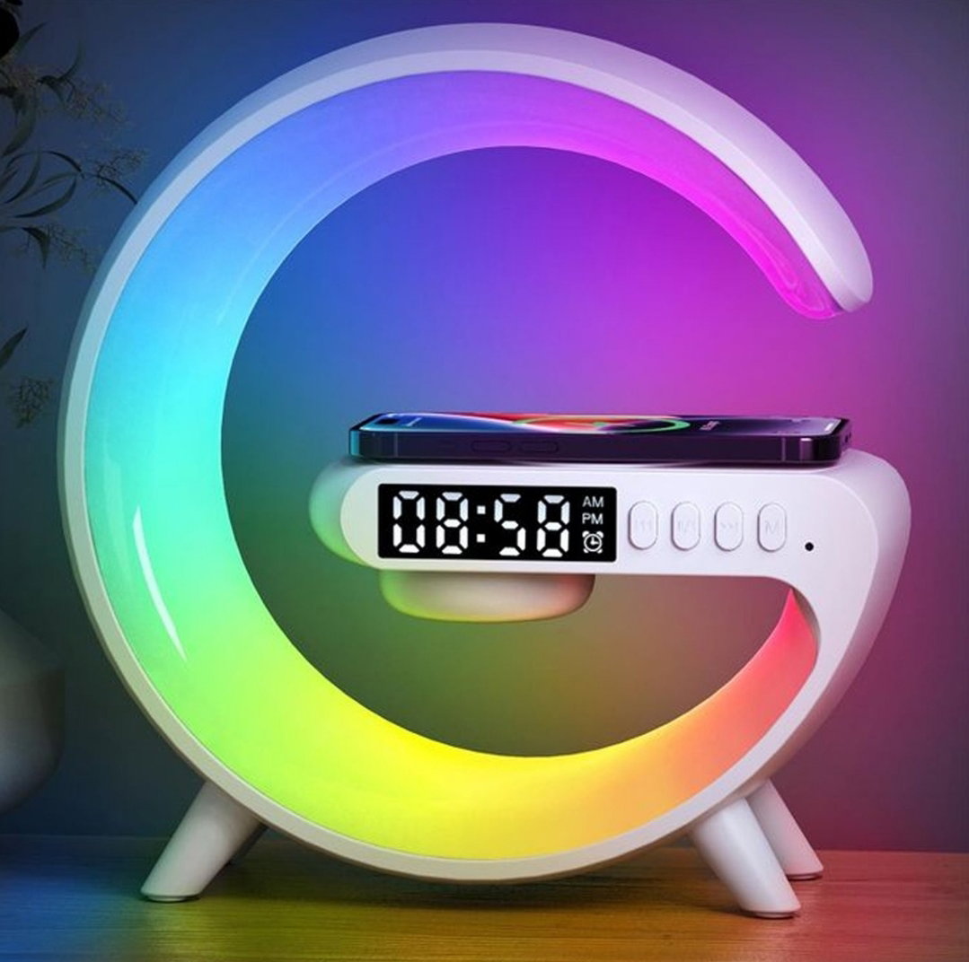 Smart Alarm Clock with G-Shape RGB Light Bluetooth Speaker, Wireless Charging for Bedroom, Living Room, and Game Room (1 Pc)_3