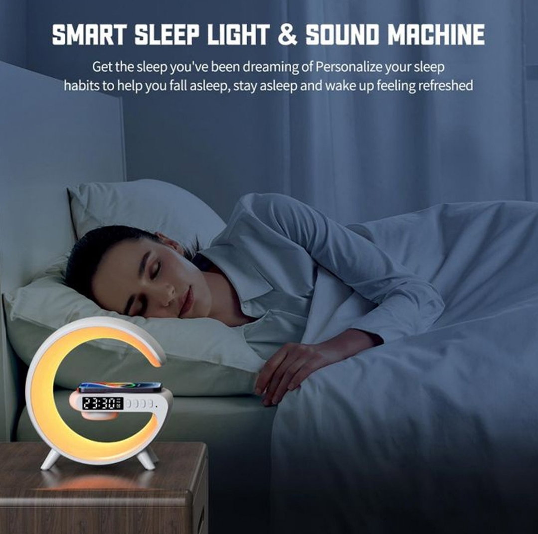Smart Alarm Clock with G-Shape RGB Light Bluetooth Speaker, Wireless Charging for Bedroom, Living Room, and Game Room (1 Pc)_1