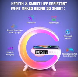 Smart Alarm Clock with G-Shape RGB Light Bluetooth Speaker, Wireless Charging for Bedroom, Living Room, and Game Room (1 Pc)
