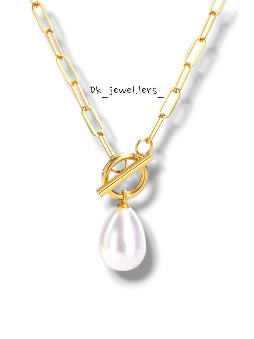 Stainless steel imitation pearl water drop necklace