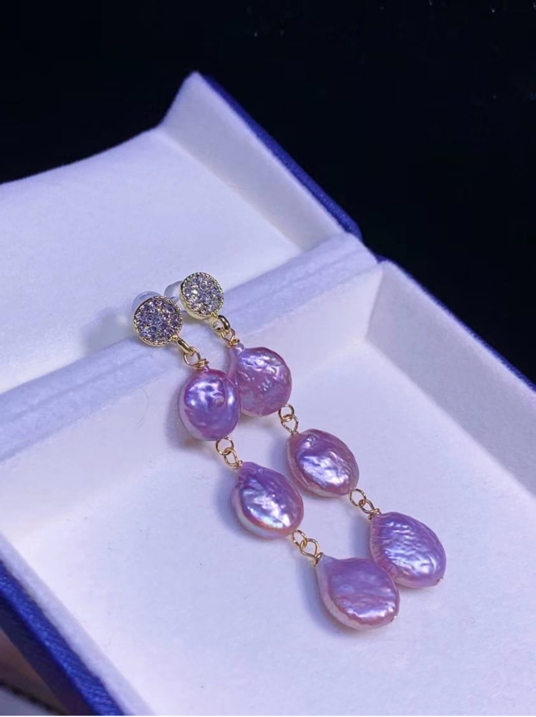 Boucles pendantes 3 perles 