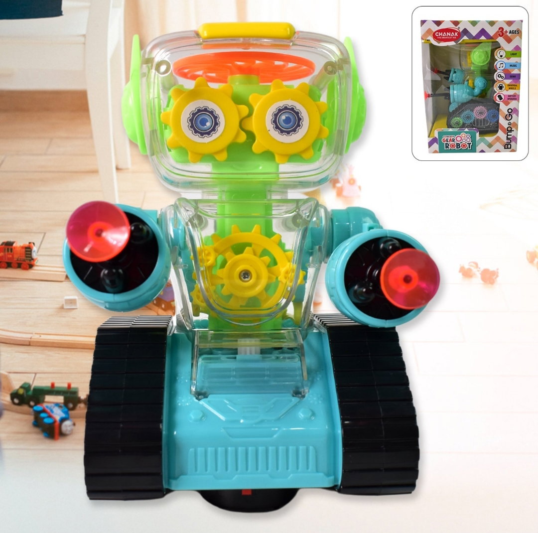 Gear Robot Car for Kids, Transparent Electric Robot with Realistic Sound and Light, Bump & Go Gear Robot_0